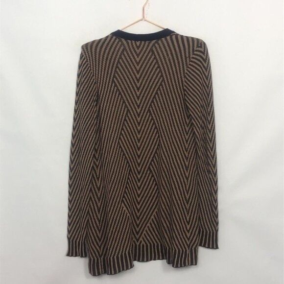 Belldini Open Front Cardigan Geo Stripes Tan & Navy New Condition Small - Picture 3 of 7